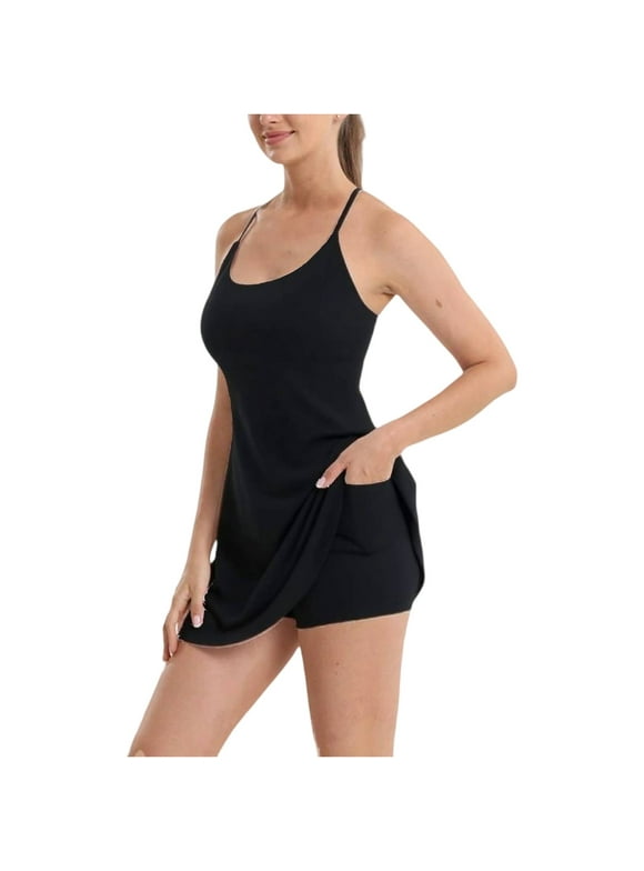 The Ultimate Backless Active Dress Made for Movement & Easy Bathroom Breaks, Active Dresses with Built In Shorts Black XL