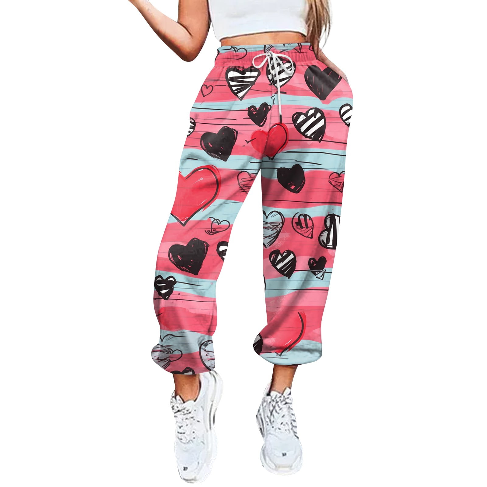 UoCefik Valentine's Day Baggy Sweat Pants for Women Drawstring Joggers ...