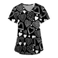 thumbnail image 1 of UoCefik Valentine's Day Scrubs for Women Large Petite Plus Size Short Sleeve V Neck Love Heart Print Scrub Tops Loose Nursing Fashion Working Uniform 无 Stretch Tshirts with Pockets Black 3XL, 1 of 3