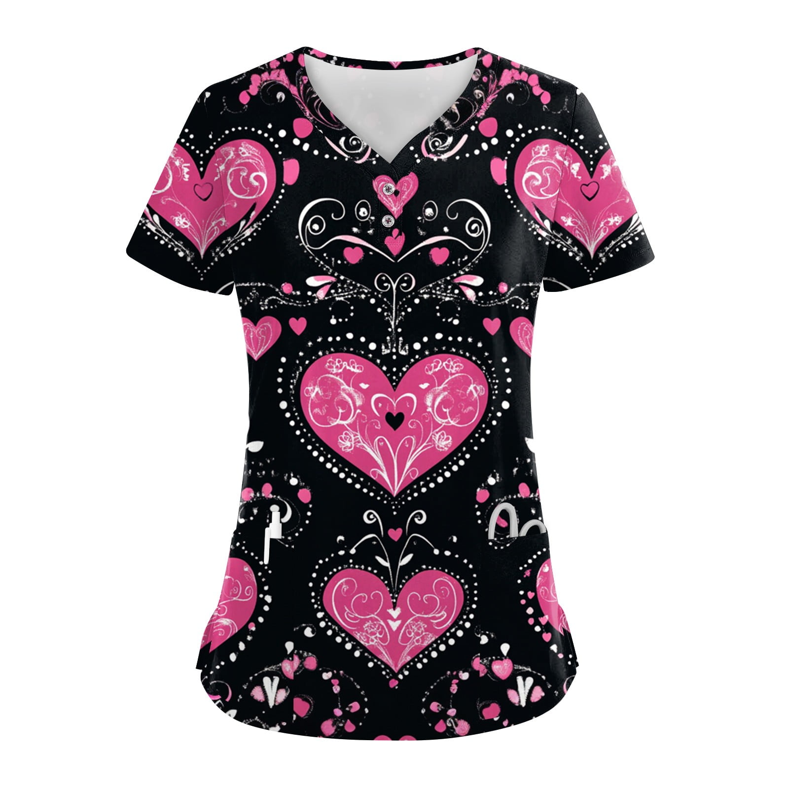 UoCefik Valentine's Day Women Scrubs 2025 Love Heart Printed Holiday
