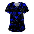 thumbnail image 1 of UoCefik Valentines Day Womens Scrubs Boho Plus Size Nursing Love Heart Print V Neck Working Uniform Stretch Short Sleeve Holiday Scrub Tops 无 Fashion Shirts with Pockets Dark Blue 3XL, 1 of 3