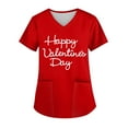 thumbnail image 1 of UoCefik Valentines Womens Scrub Tops Holiday Love Heart Print Cute Nursing Uniforms Plus Size Working Short Sleeve V Neck T Shirt Nurse Scrubs Top with Pockets Pink XXL, 1 of 3