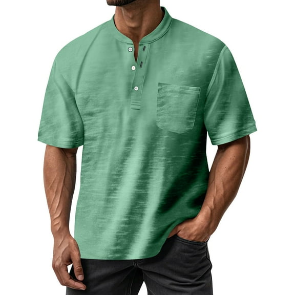UoCefik Vneck Tshirts Shirts for Men Relaxed Fit Summer Henley Short Sleeve Shirts Vintage Button Down V Neck Tee Casual Gym Beach Tops with Pocket Green3XL