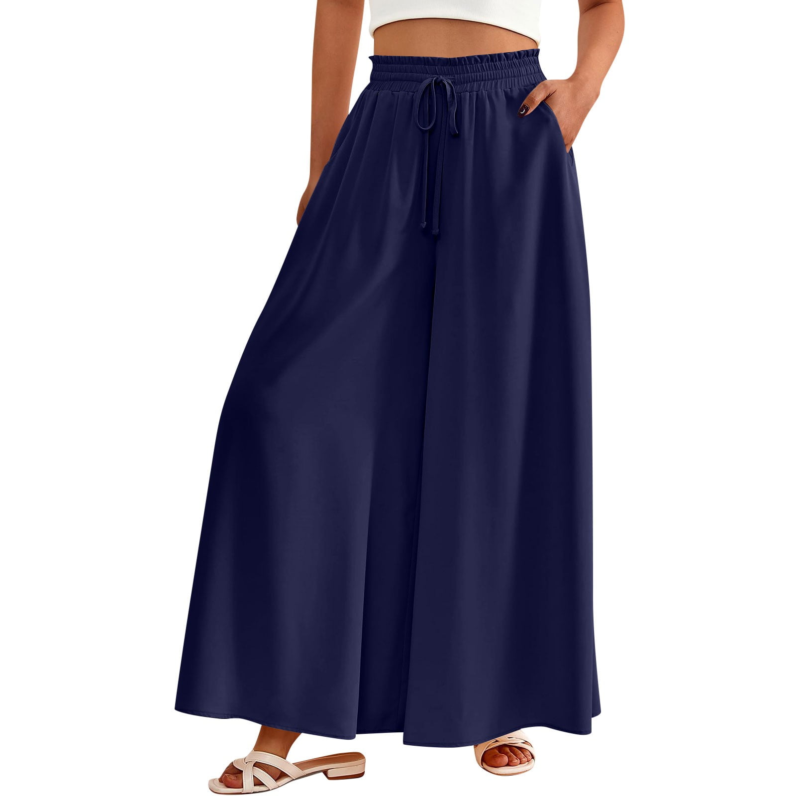 UoCefik Wide Leg Pants Women High Waisted Flowy Solid Color Palazzo ...