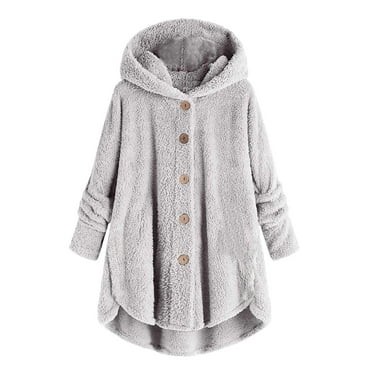 UoCefik Winter Coat Women Fuzzy Fleece Jacket Hooded Warm Button Down Cardigan Plus Size Outwear Jackets Beige XXL