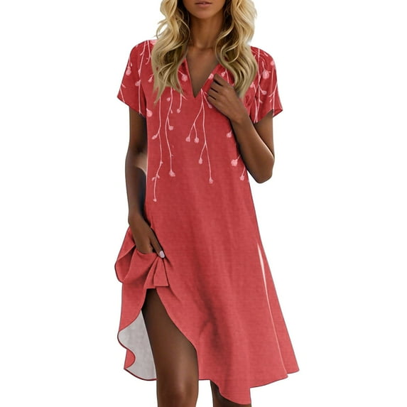 UoCefik Womans Dresses Plus Size V Neck Short Sleeve Mid Length Dress Fashion Sunflower Print Casual Beach Sundress Vacation Summer Flowy Dresses Light Gray S