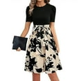 thumbnail image 1 of UoCefik Womans Dresses Summer Floral Print Short Sleeve Short Mini Dress Tie Belted Flowy Ruffle Hem Fashion Casual Elegant Dresses Beige XL, 1 of 3