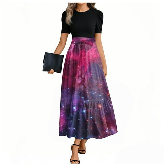 UoCefik Women'S Maxi Dresses Elegant Floral Summer Dress Wrap Short Sleeve Sundress Party Flowy Wedding Guest Dresses Wine S
