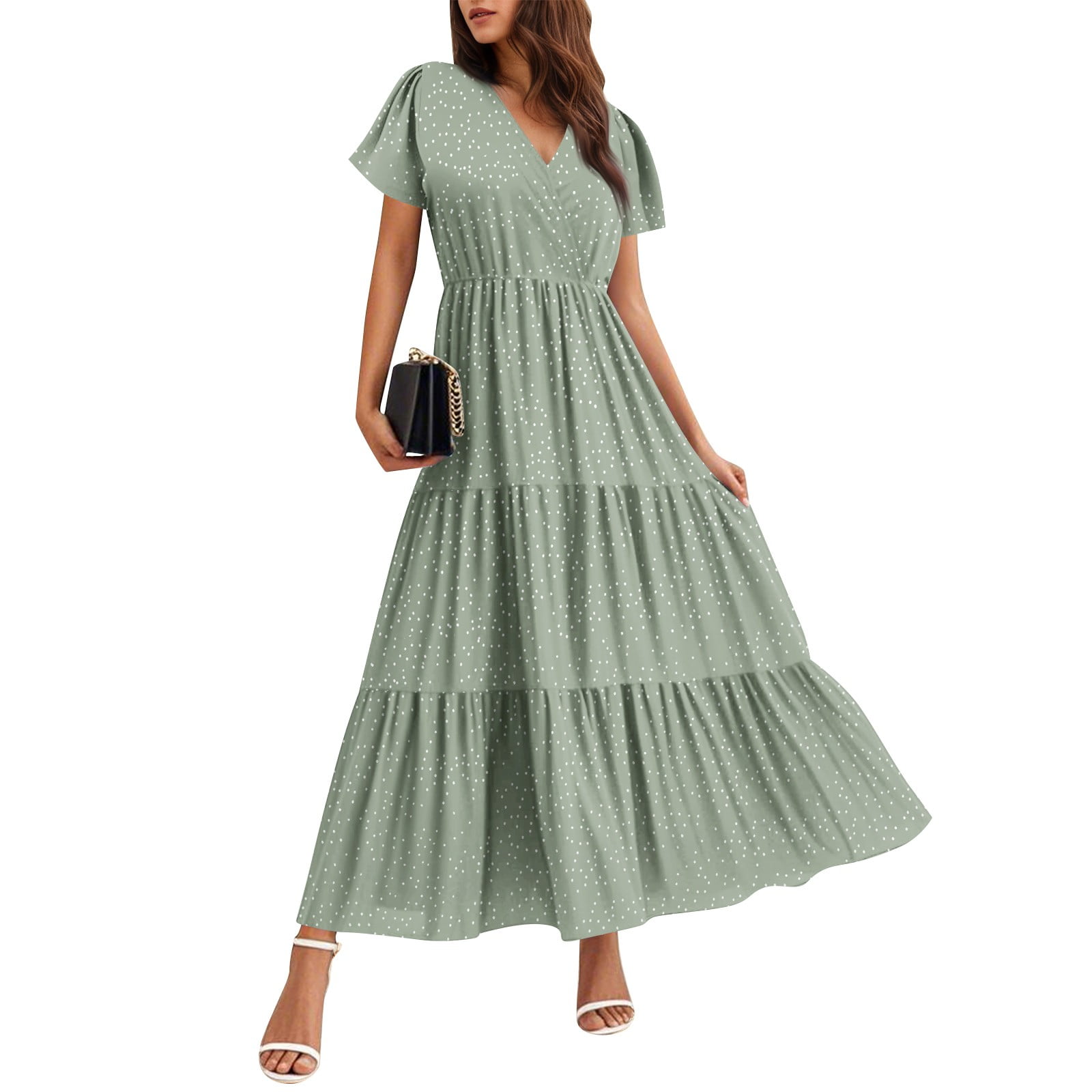 Floral Print Surplice Neck Bishop Sleeve Wrap Style Midi