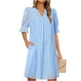 thumbnail image 1 of UoCefik Women's 2025 Summer Short Sleeve Mini Dress V Neck Ruffle Hollow Out Eyelet Lace Dresses Sky Blue S, 1 of 6