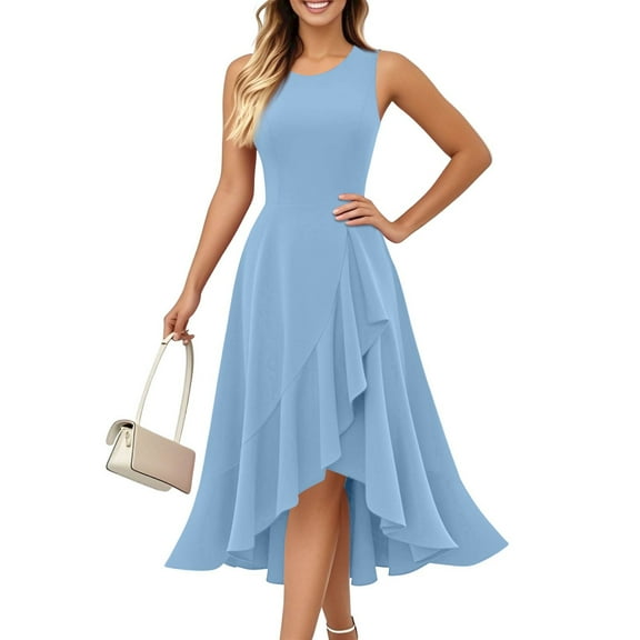 UoCefik Women's Cocktail Dresses 2025, Formal Wedding Guest Ruffle Prom Party Evening Dress V-Neck Vintage Dress Light Blue S