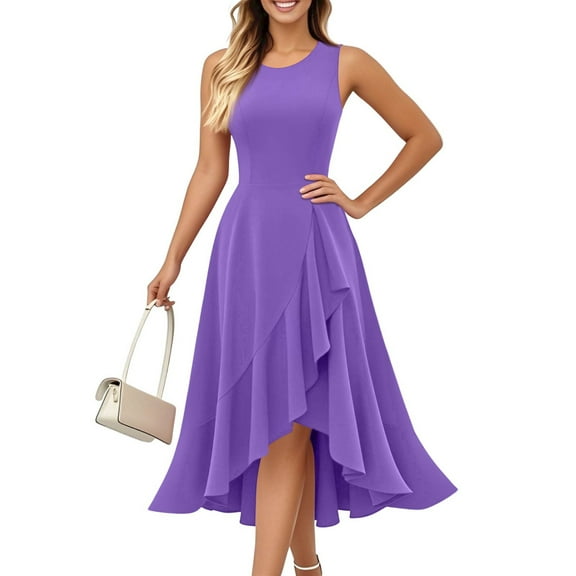 UoCefik Women's Cocktail Dresses 2025, Formal Wedding Guest Ruffle Prom Party Evening Dress V-Neck Vintage Dress Purple S