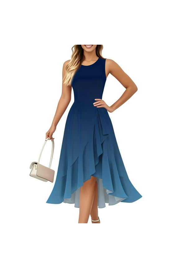 Women's Cocktail Dresses 2025, Formal Wedding Guest Ruffle Prom Party Evening Dress V-Neck Vintage Dresses Dark Blue M