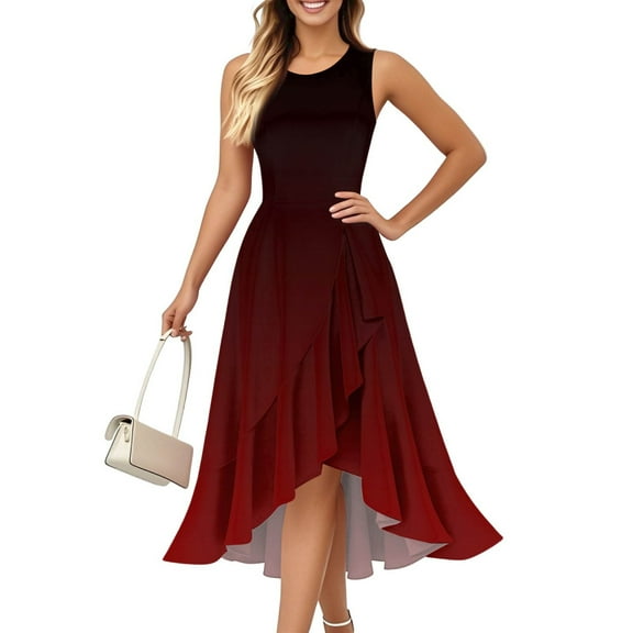 UoCefik Women's Cocktail Dresses 2025, Formal Wedding Guest Ruffle Prom Party Evening Dress V-Neck Vintage Dresses Wine S