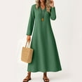 thumbnail image 1 of UoCefik Women's Cotton Linen Dresses Business Flowy V Neck Long Shift Dresses Modest Casual Long Sleeve Sundress Summer Fall Vacation Beach Dress Green L, 1 of 5