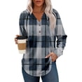 thumbnail image 1 of UoCefik Women's Oversized Sherpa Hoodie Casual Plaid Drawstring Button Down Sweatshirt Fall Hooded Pullover Loose Fit Long Sleeve Tops Cute Flannel Sweater Hoodies Shirts Blue S, 1 of 5