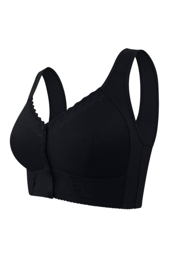 Women's Plus Size Front Closure Bras Full Coverage Breathable Wireless Bra No Underwire Push Up Bralette Comfy Everyday Bras(Black,54)