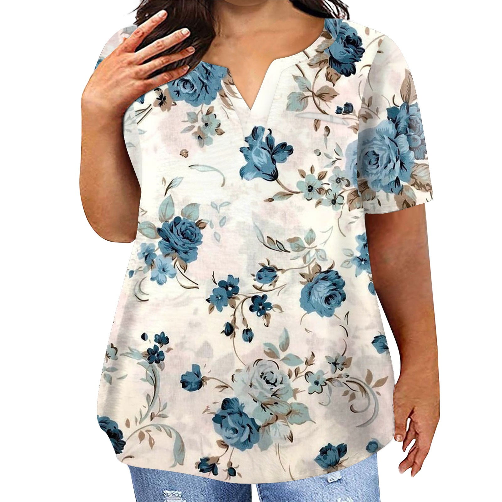 UoCefik Women's Plus Size Tops Short Sleeve V Neck Plus Size Tshirts ...