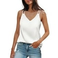 thumbnail image 1 of UoCefik Women's Silk Satin Tank Tops 2025 V Neck Adjustable Spaghetti Strap Sleeveless Camisole Summer Basic Blouse White XXL, 1 of 5