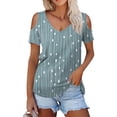 thumbnail image 1 of UoCefik Women's Summer Cold Shoulder T-Shirt Casual Short Sleeve V Neck Blouse Top Light Blue M, 1 of 6
