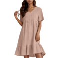 thumbnail image 1 of UoCefik Women's Summer Dresses Casual Midi Swing Short Sleeve V Neck Tiered A Line Flowy Beach Dress Sundress 2025, Pink XXL, 1 of 5
