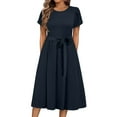 thumbnail image 1 of UoCefik Women's Summer Short Sleeve Maxi Dress 2025 Casual Crewneck Pleated A Line Flowy Long Dresses with Pockets Navy XL, 1 of 6