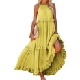 thumbnail image 1 of UoCefik Women's Summer Sleeveless Halter Neck Tiered Dress Flowy Ruffle Long Beach Maxi Dress Sundress Yellow XXL, 1 of 8