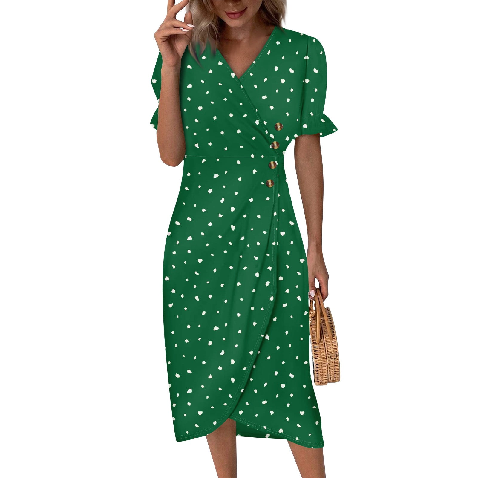 POLERO Women's V-Neck Wrap Waist Maxi Dress - Short Sleeve Summer Sundress With Pockets - View #7