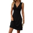 thumbnail image 1 of UoCefik Women's V Neck Front Knotted Sleeveless Tank Dress Summer Solid Casual A Line Dress Black S, 1 of 5