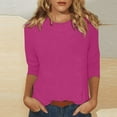 thumbnail image 1 of UoCefik Womens 3/4 Length Sleeve Tops Plus Loose Fit Casual Round Neck Elbow T Shirts Petite Summer Solid Three Quarter Length Sleeve Tee Shirts Boho Going Out Blouses Vintage Tunic Top Hot Pink XL, 1 of 8
