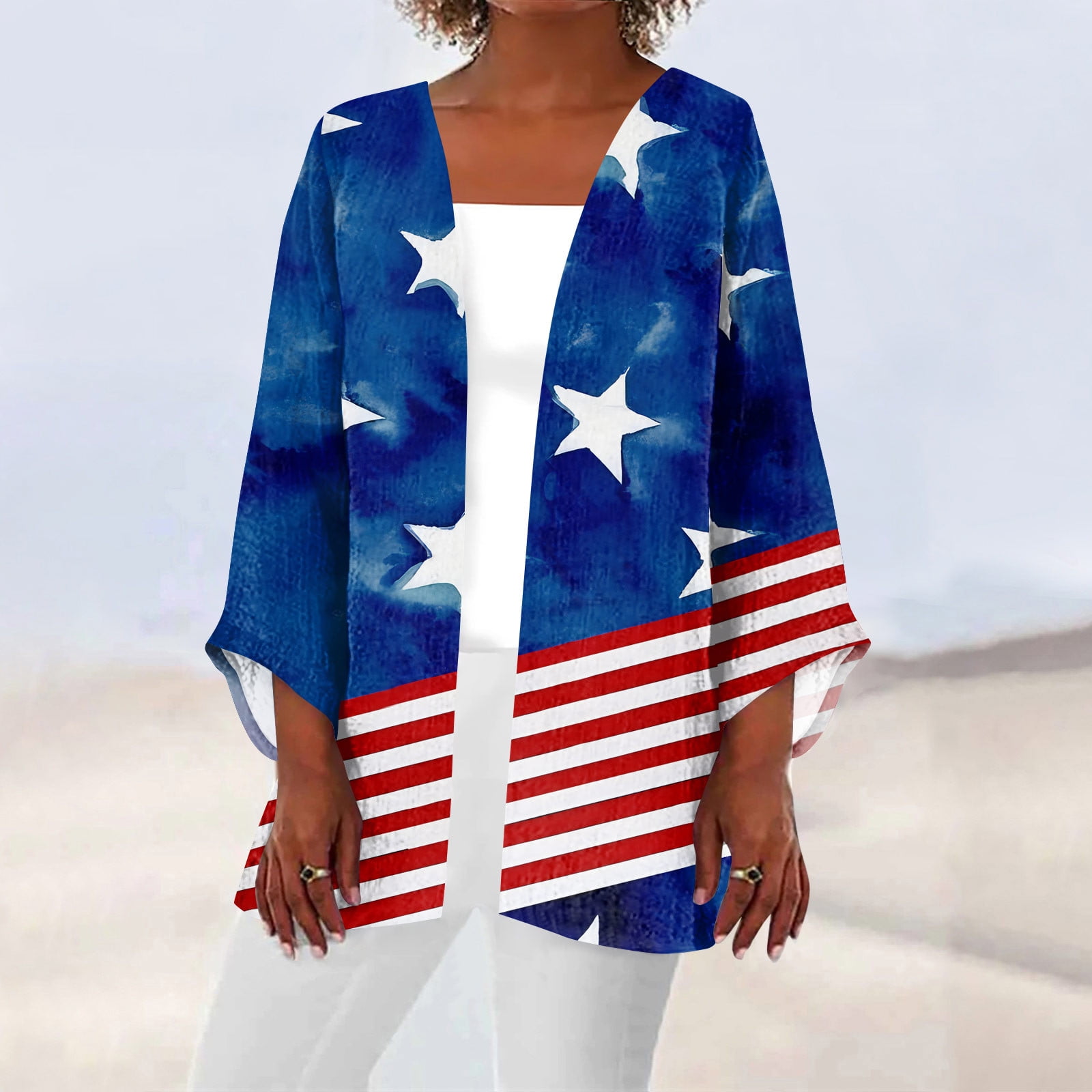 UoCefik Womens 4th of July Tee Shirts 3/4 Sleeve USA Flag Print