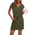 thumbnail image 1 of UoCefik Womens Boho Summer Dresses Trendy Tie Front Short Sleeve Mini Sundress Holiday Tie Waist Tshirt Dresses Elegant Beach Dress with Pockets Army Green XXL, 1 of 5