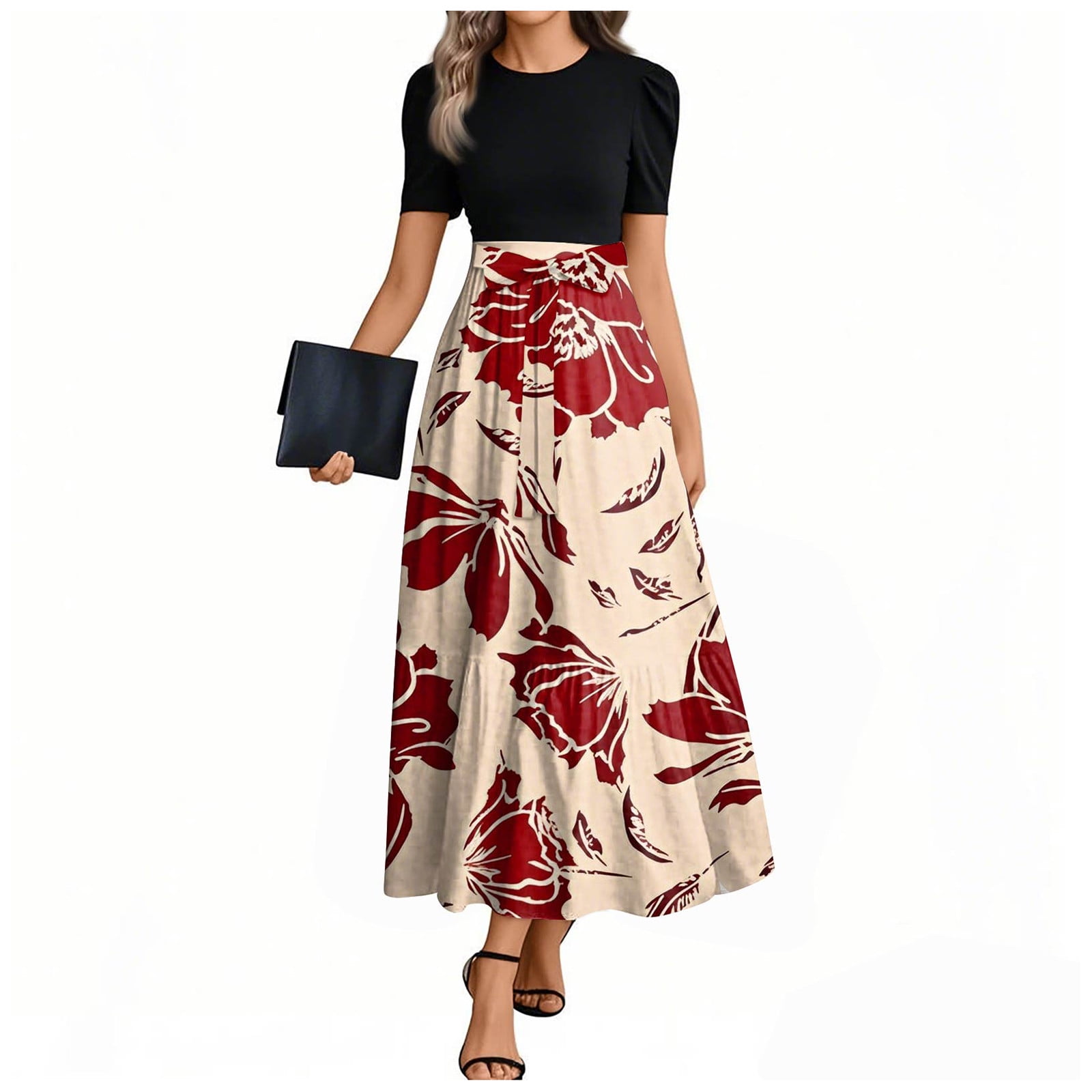 Womens Summer Casual Floral Maxi Dress With Pocket