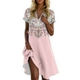 thumbnail image 1 of UoCefik Womens Dresses Casual Summer Short Sleeve V Neck a Line Mini Dresses Business Floral Beach Sundress Vacation Boho Flowy Dress Pink XL, 1 of 4