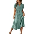 thumbnail image 1 of UoCefik Womens Dresses for Wedding Guest Polka Dot Button Down Tie Waist Midi Dress Y2k Elegant Short Sleeve Vacation Dresses Dark Green L, 1 of 7