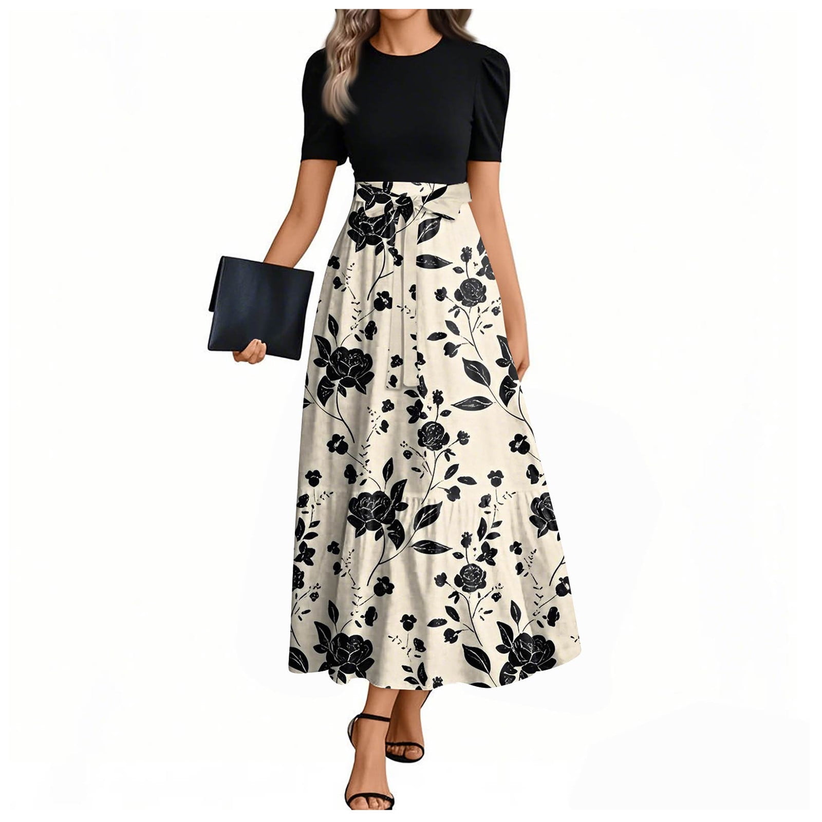 boho funeral dress FANDEE Women's Dresses Summer Crew Neck Casual Loose Flowy Swing Shift Boho Tank Black Dress for Church Funeral L at Amazon Women's Clothing store