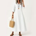 thumbnail image 1 of UoCefik Womens Linen Summer Dresses Fashion Flowy V Neck Maxi Long Dress Fall 3/4 Sleeve Dresses Loose Fit Casual Beach Vacation Sundress White S, 1 of 5