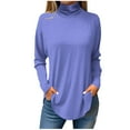 thumbnail image 1 of UoCefik Womens Long Sleeve Tops Office Turtleneck Blouses Plus Size Turtle Neck Tunic Tops To Wear with Leggings Solid Color Fall Shirts Loose Fit Clothes Work Winter Sweatshirts Blue M, 1 of 6