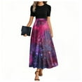 thumbnail image 1 of UoCefik Womens Spring Dresses 2025 Summer Floral Print Flowy Wedding Guest Dresses Tie Belted Short Sleeve Empire Waist Petite Party Elegant Maxi Dress Wine XXL, 1 of 4