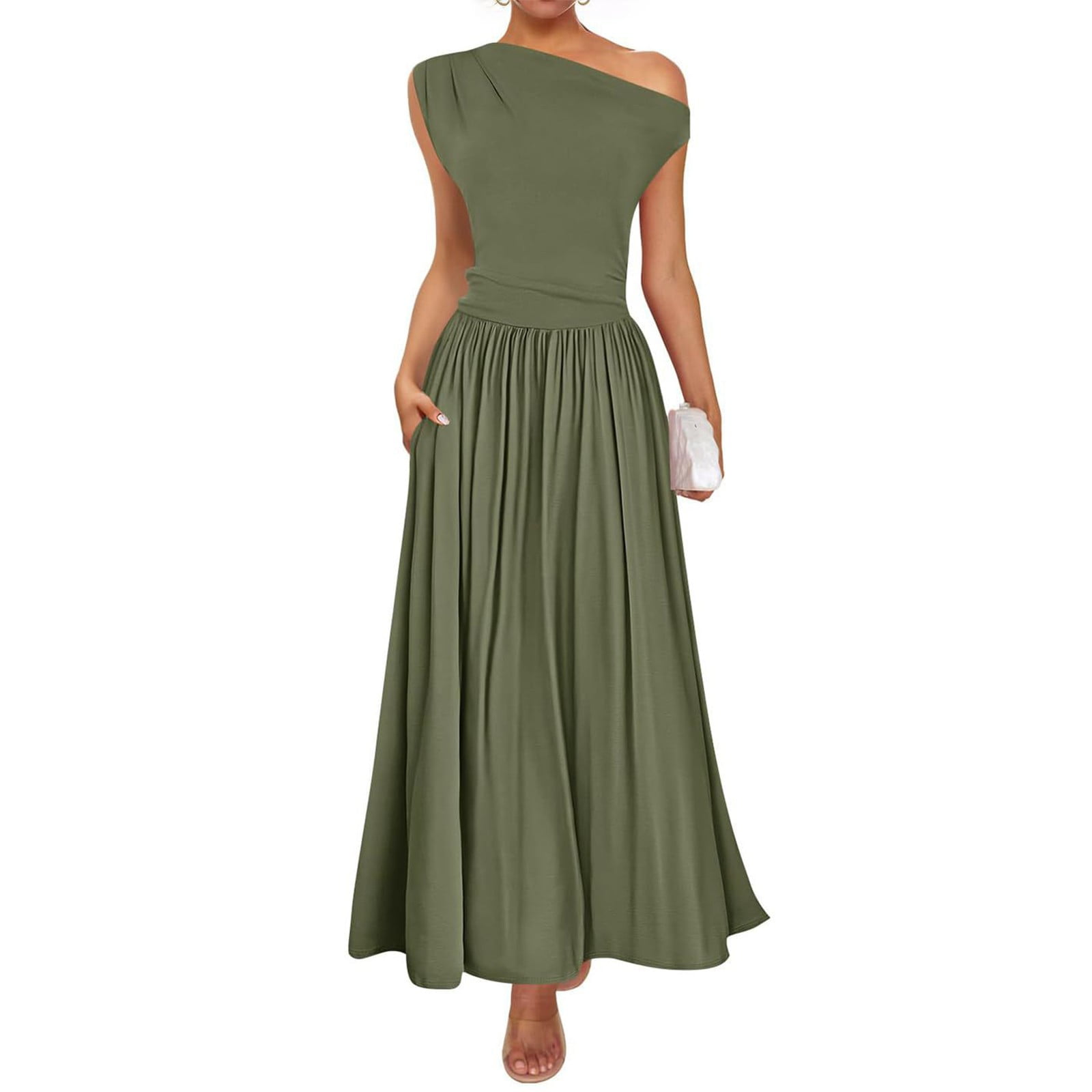 green emerald velvet dress KIRUNDO Spring Dresses for Women 2026 Long Sleeve Maxi Wedding Guest  Smocked Crew Neck Empire Waist A Line Flowy Long Dress(Army Green, Small)  at Amazon Women's Clothing store