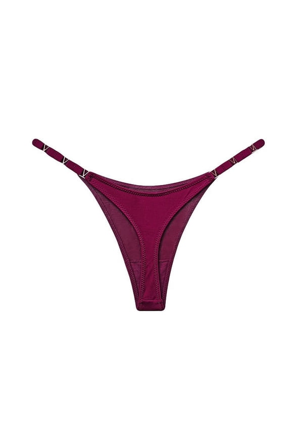 Womens Thongs G String Strap Breathable V-shape Panties Soft Solid Color Womens Underwear Low Rise G-String Personalized Seamless Thongs Wine S