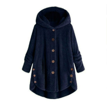 UoCefik Womens Windbreaker Jacket Oversized Fleece Warm Wool Coat Winter Hooded Button Down Cardigan Fuzzy Sherpa Outwear with Pockets Royal Blue S
