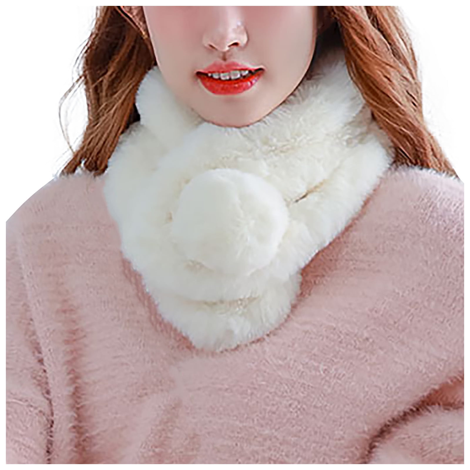 UoCefik Winter Scarf Women Faux Fur Collar with Pom Scarf Fluffy