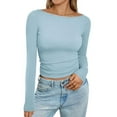 thumbnail image 1 of UoCefik Yellow Long Sleeve Shirt Girls Fall Fitted Crop Tops Casual Round Neck Trendy Basic Tshirts Fashion Y2k Clothes Sky Blue M, 1 of 5