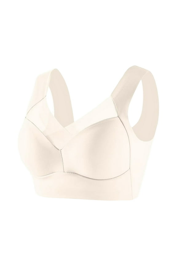 Zenchic Bras for Seniors Seamless Wireless Posture Correcting Push Up Bra Anti Sagging Full Coverage Ice Silk Bra Beige 3X-Large