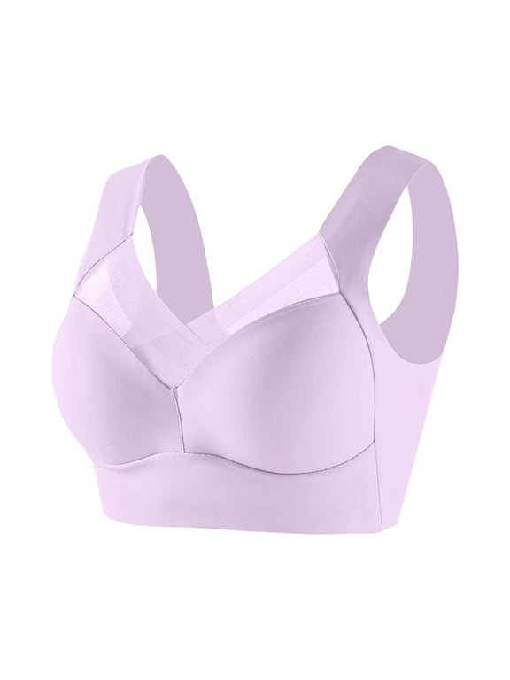 Zenchic Bras for Seniors Seamless Wireless Posture Correcting Push Up Bra Anti Sagging Full Coverage Ice Silk Bra Light Purple 2X-Large