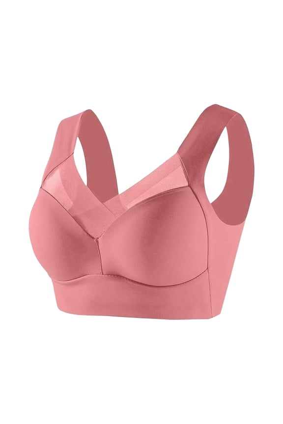 Zenchic Bras for Seniors Seamless Wireless Posture Correcting Push Up Bra Anti Sagging Full Coverage Ice Silk Bra Watermelon Red 2X-Large