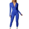 thumbnail image 1 of UoCefik Zip Front Thumbhole Long Sleeve Bodycon Cute Ribbed Romper Full Bodysuit Blue S, 1 of 5