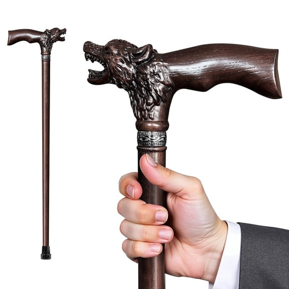 Uoagain Walking Cane with Hand-Carved Wooden Walking Cane for Men and Women Support up to 400 lbs, All-Day Comfort Ergonomic Canes for Seniors Daily Walking and Outdoor Strolls(Chestnut Brown)
