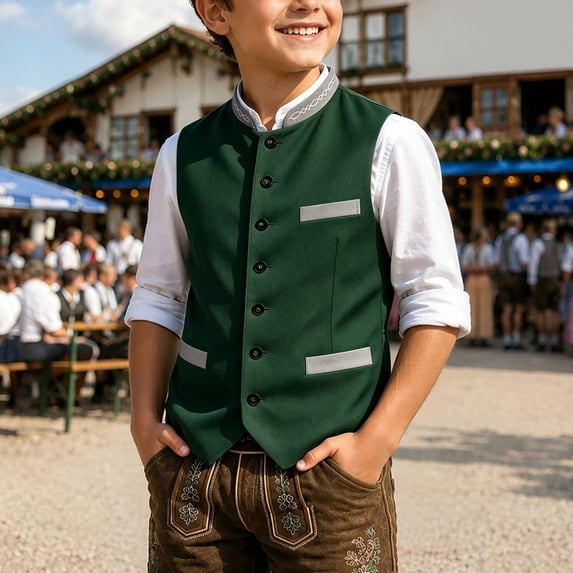 Uobin Boys Sleeveless Twill Vest German Alpine Style Mandarin Collar ...